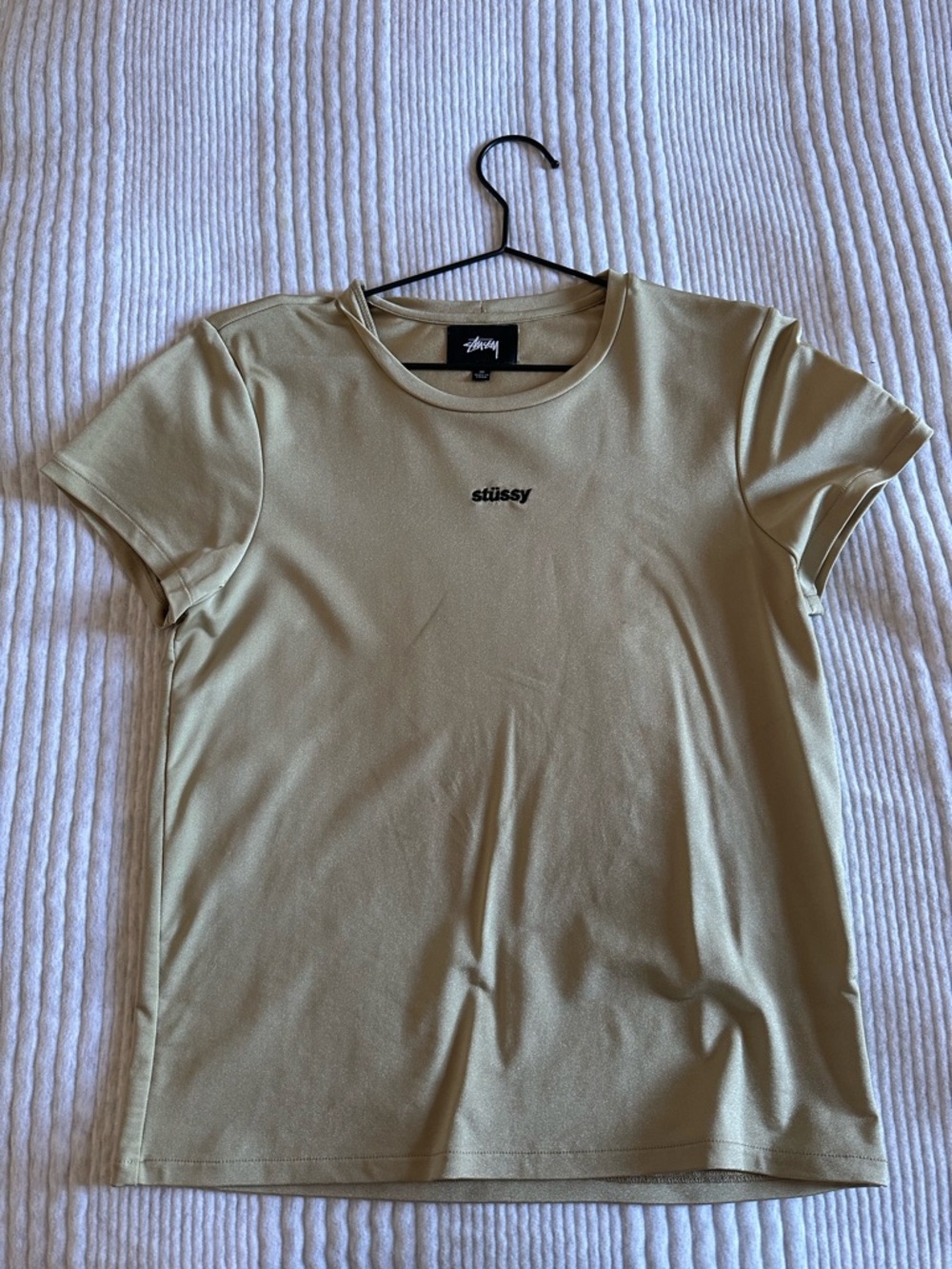 Stussy Women's Gold Crewneck Logo Tee